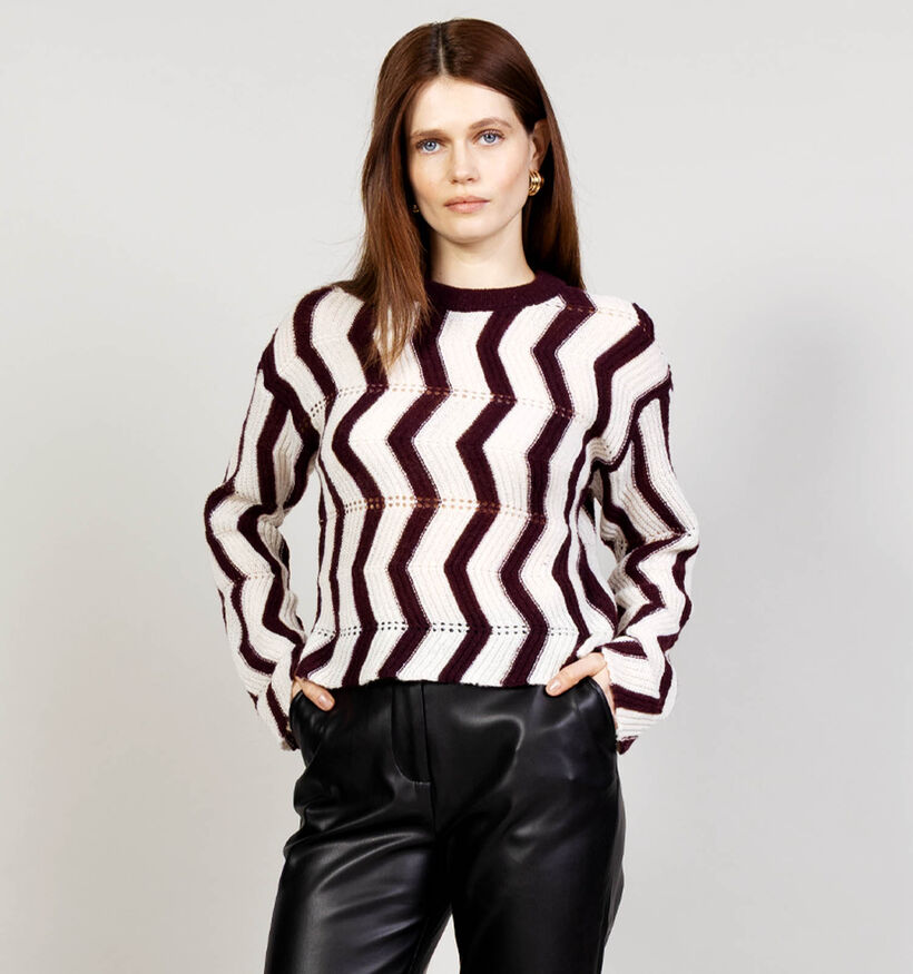 Vero Moda Libra Pull Chevron en Bordeaux/Beige pour femmes (366125)