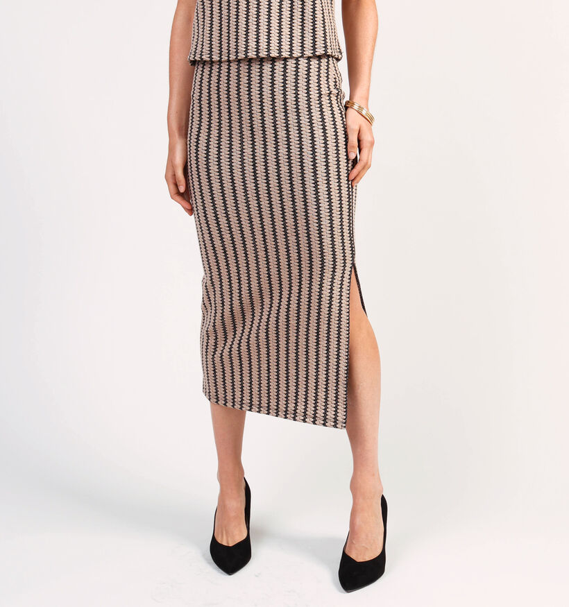 Vila Hella Jaquard Jupe longue en Beige/Noir pour femmes (364087)