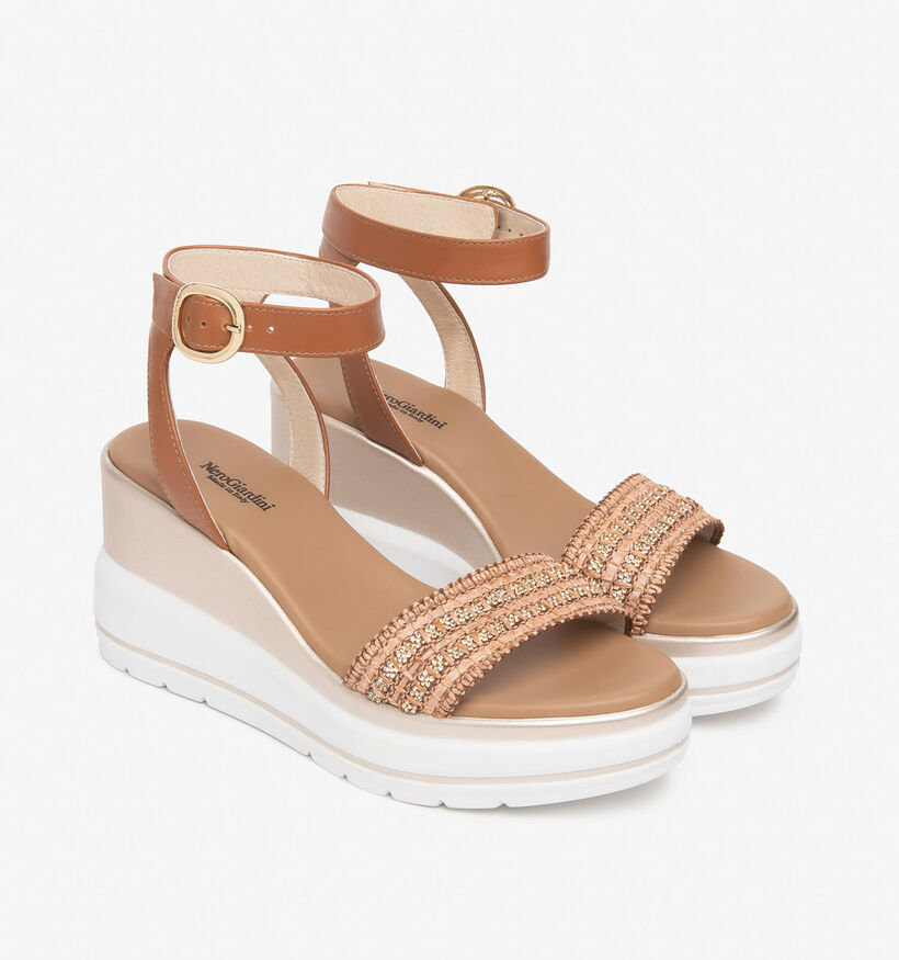 NeroGiardini Cognac Sandalen met Sleehak voor dames (370715)