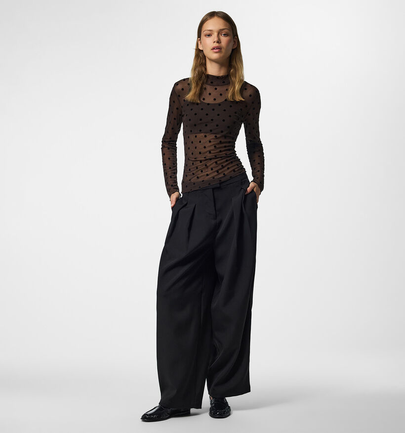 Pieces Jeshi Mesh Donkerbruine T-shirt met Lange Mouwen voor dames (379331)