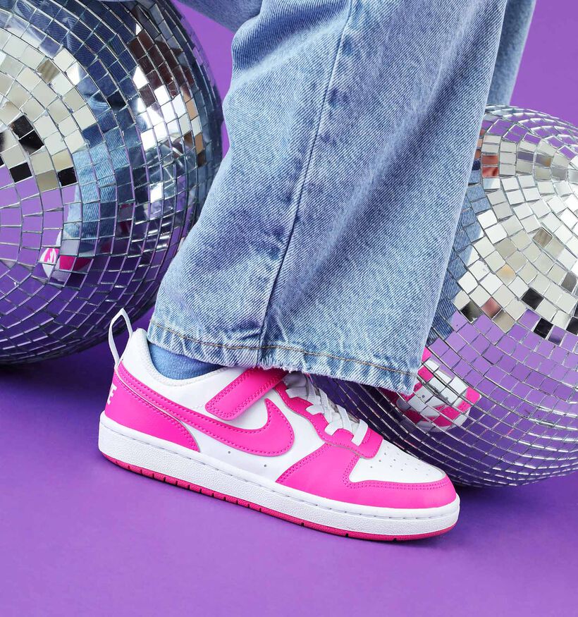 Nike Court Borough Low Sneakers Wit/Fuchsia voor meisjes (350501) - geschikt voor steunzolen