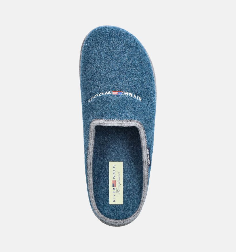 River Woods Harald Pantoufles en Bleu/Gris pour hommes (381209) - pour semelles orthop&eacute;diques