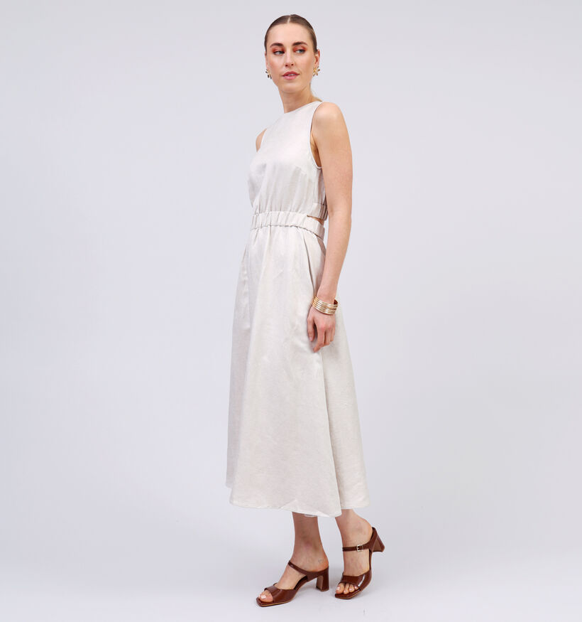 Minus Sabbi Beige Linnen Midi jurk voor dames (354547)
