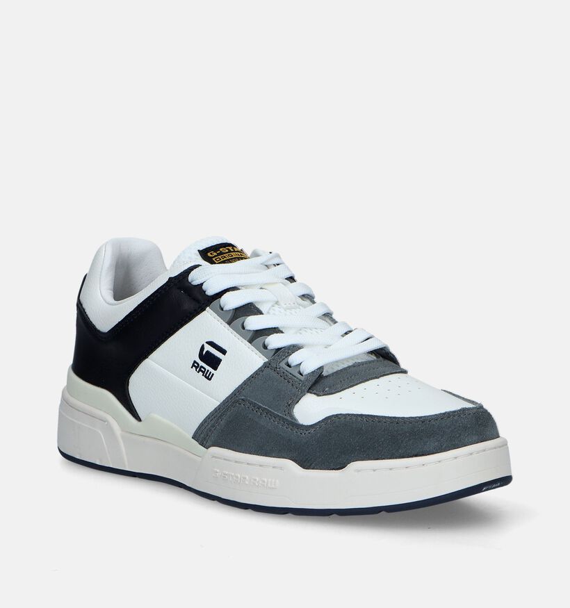 G-Star Attacc BLK Lea Witte-Zwarte Veterschoenen voor heren (350053) - geschikt voor steunzolen