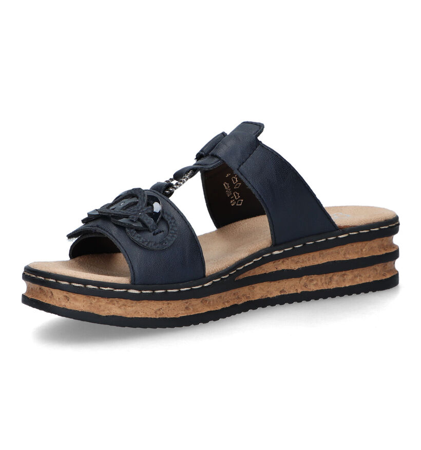 Rieker Nu-pieds compensées en Bleu en simili cuir (323601)