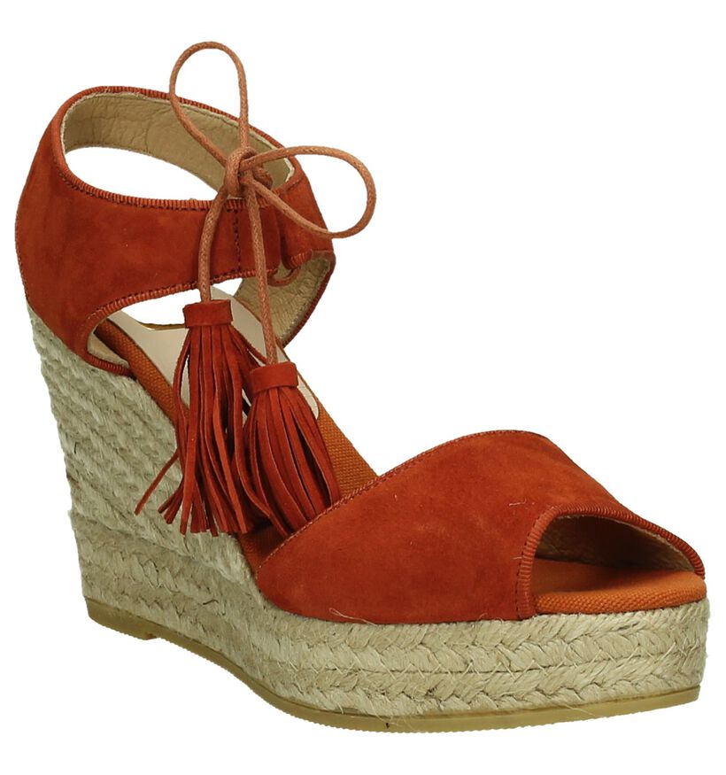 Sandalen met Sleehak Oranje Via Roma met Flosjes, , pdp