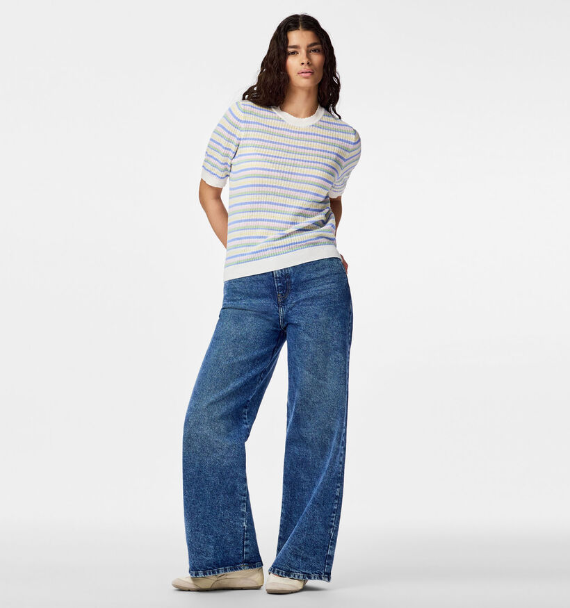 Pieces Diana Stripe Witte/Blauwe Gestreepte Trui voor dames (367081)