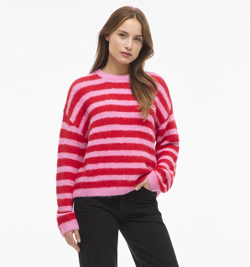 Vila Marley Rode/Roze Gestreepte Trui voor dames (369459)