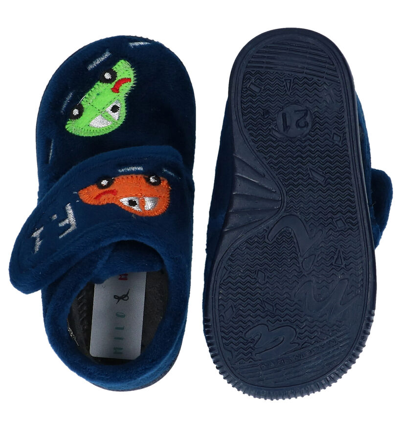 Milo & Mila Blauwe Pantoffels in stof (278460)