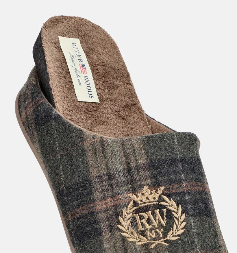 River Woods Ernest Pantoufles en Vert/Marron pour hommes (381218) - pour semelles orthop&eacute;diques