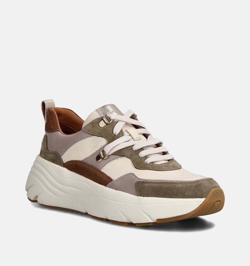 Geox Beige Sneakers met Kaki en Bruine Accenten voor dames (360127) - geschikt voor steunzolen