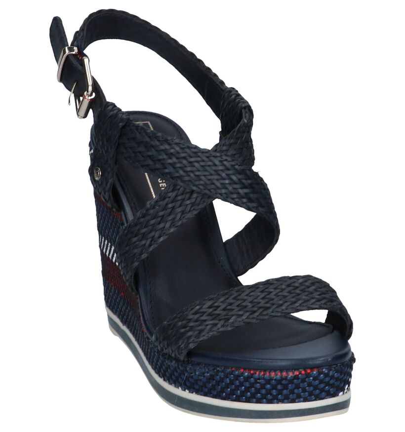 Donkerblauwe Sandalen Tommy Hilfiger Tommy Raffia Wedge in kunstleer (241811)