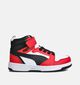 Puma Rebound V6 Mid Baskets montantes en Blanc/Rouge pour filles, garçons (359214) - pour semelles orthopédiques