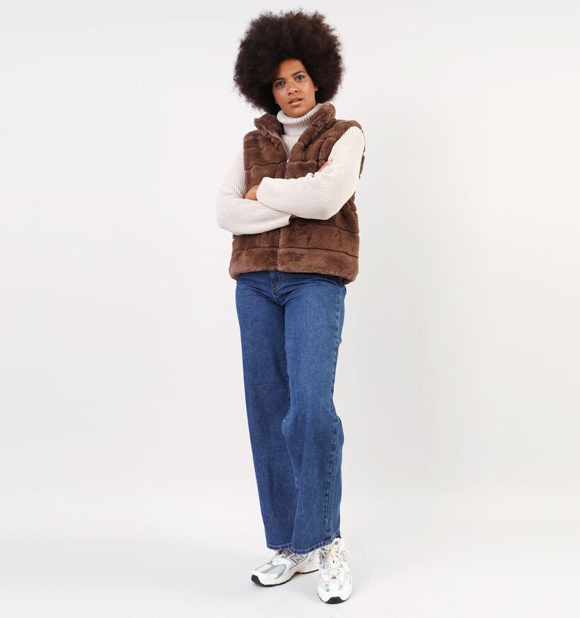Dolce C. Zwarte Korte fluffy bodywarmer voor dames (358478)