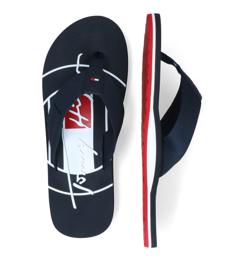 Tommy Hilfiger Embossed Blauwe Teenslippers in stof (304680)