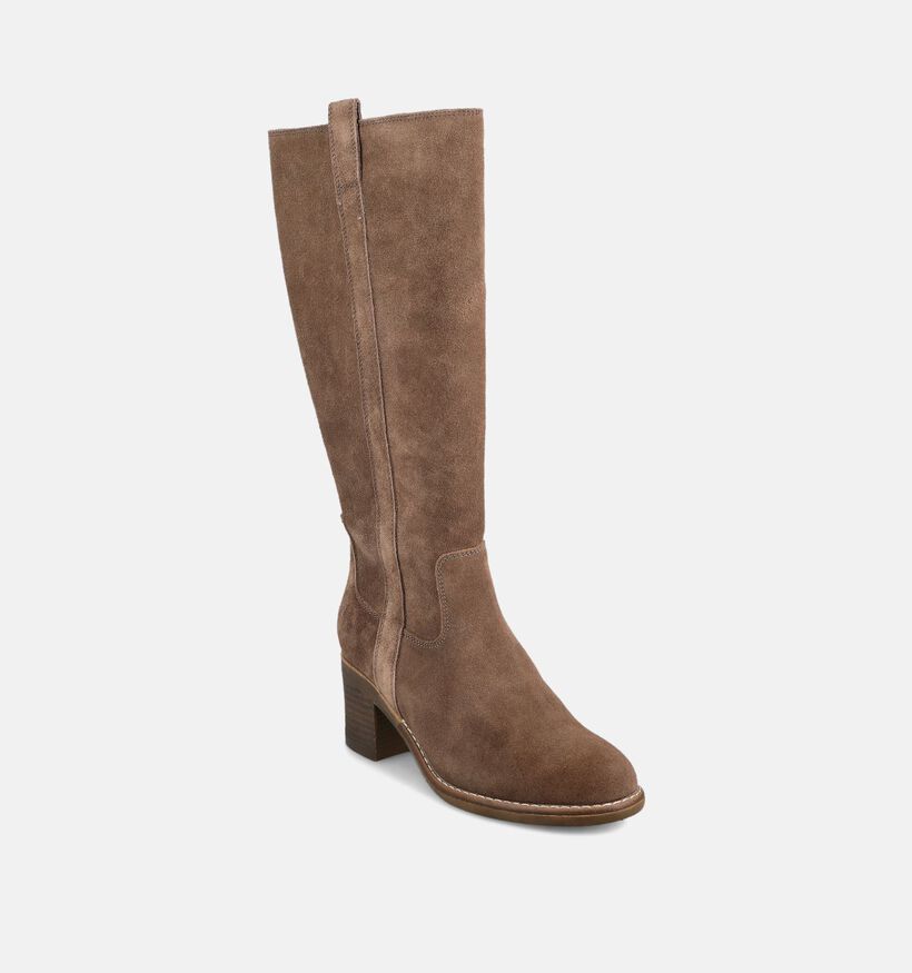 Poelman Taupe Lange Laarzen met Lage Hak voor dames (376083)