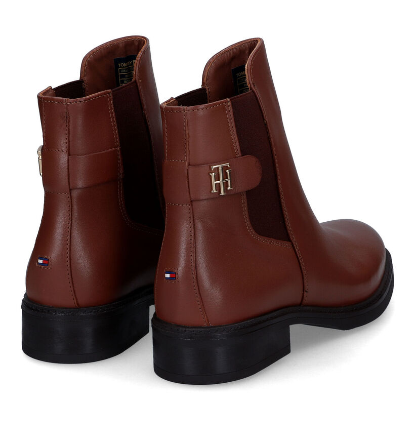 Tommy Hilfiger Bottines plates en Cognac en cuir (314028)