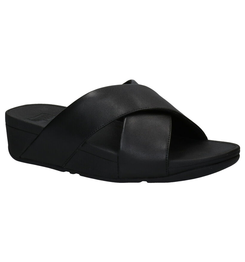 FitFlop Lulu Cross Slide Zwarte Slippers in leer (286705)