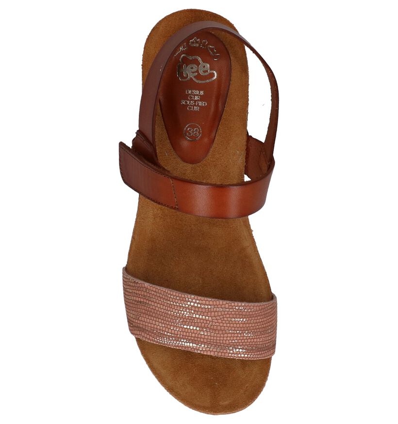 Cognac Sandalen met Sleehak Hee, , pdp