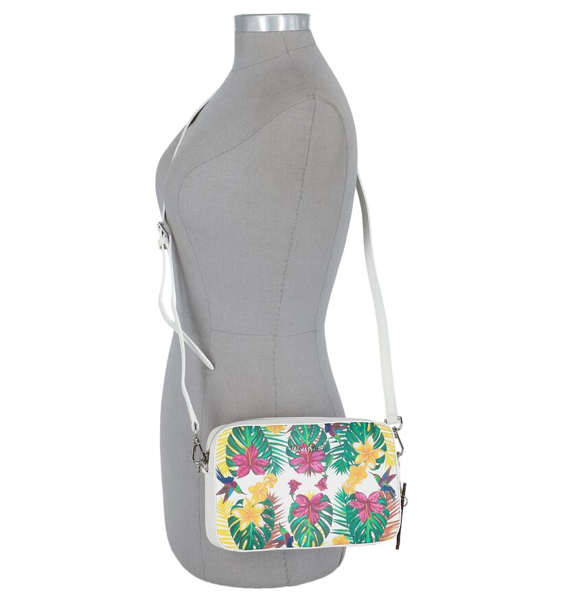 Kisses of Pearl Amalia Witte Crossbody Tas met Tropical Print in kunstleer (236296)