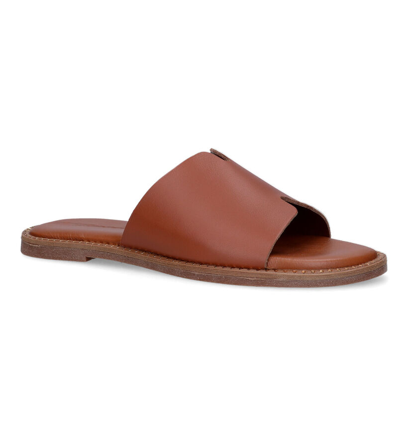 Tamaris Groene Platte slippers in leer (335495)