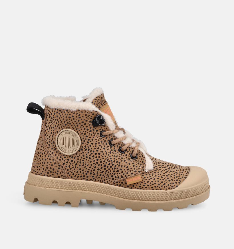 Palladium Pampa Zip Cheetah Boots &agrave; lacets en Marron pour filles (378508) - pour semelles orthop&eacute;diques