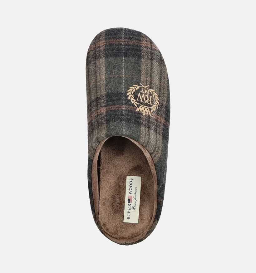 River Woods Ernest Pantoufles en Vert/Marron pour hommes (381218) - pour semelles orthop&eacute;diques