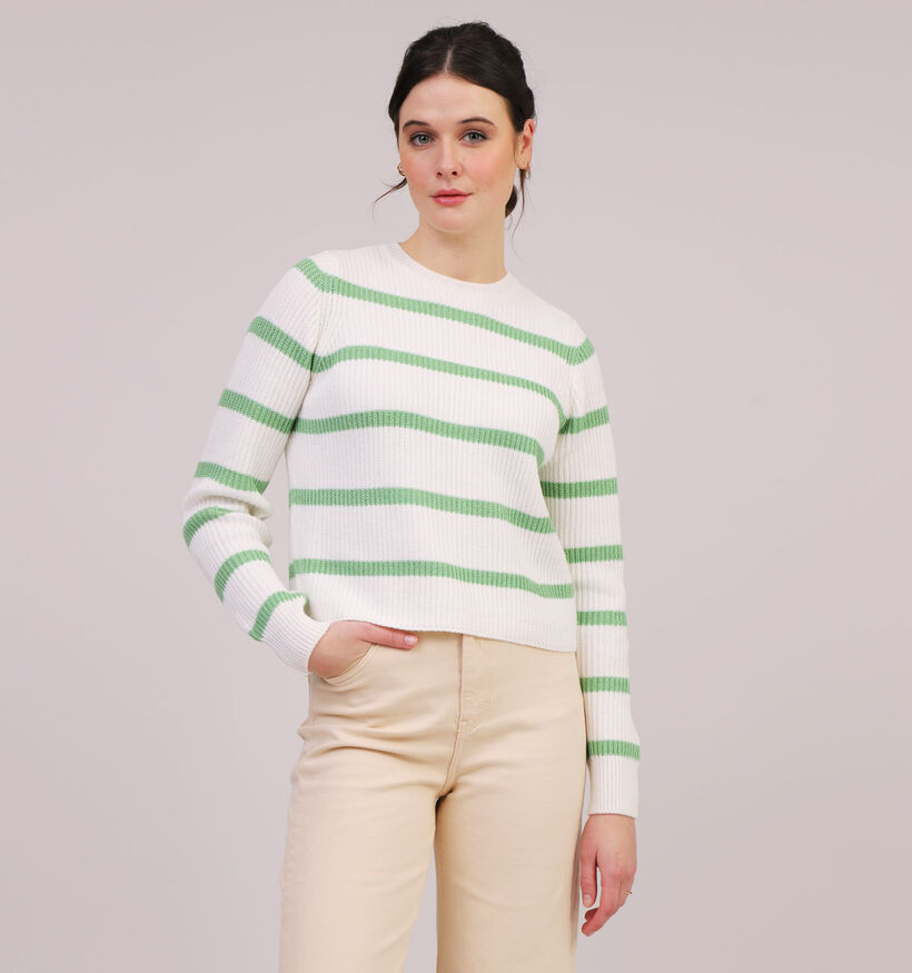 Pieces Cosilla Pull rayé en Blanc / Vert pour femmes (323747)