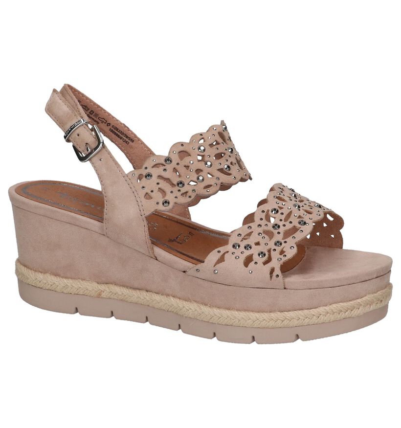 Roze Tamaris Sandalen met Sleehak in leer (214382)