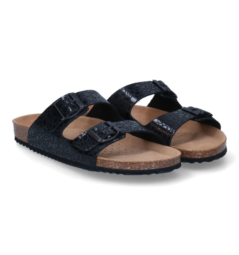 Geox Brionia Zwarte Slippers in leer (311157)