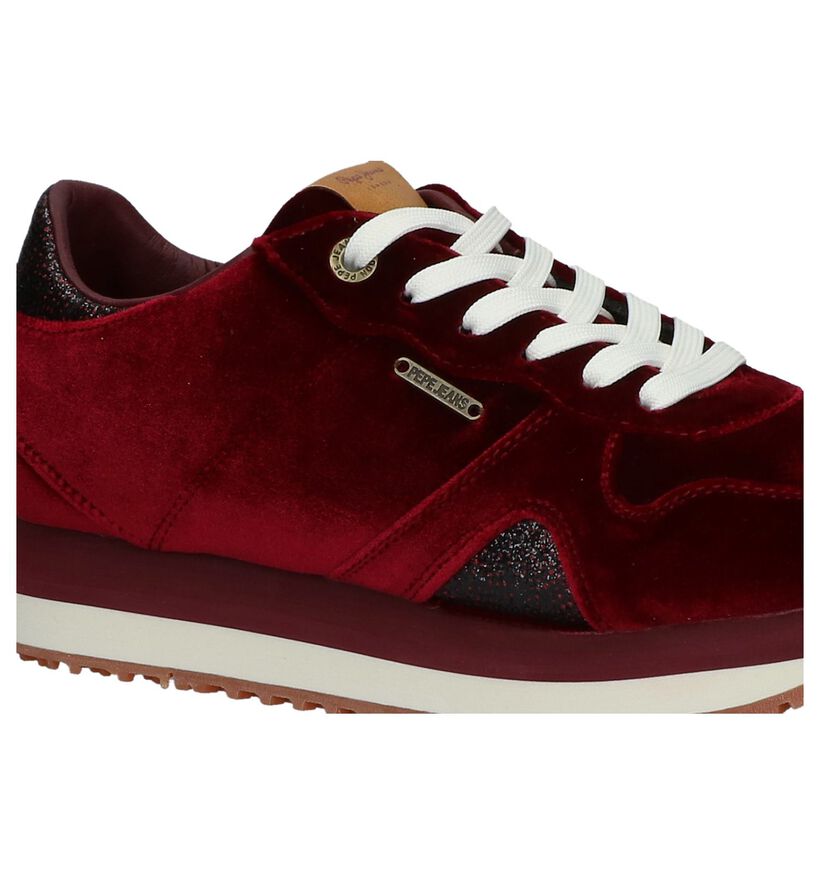 pepe Jeans Zion Velvet Donkerrode Sneakers in velours (225526)