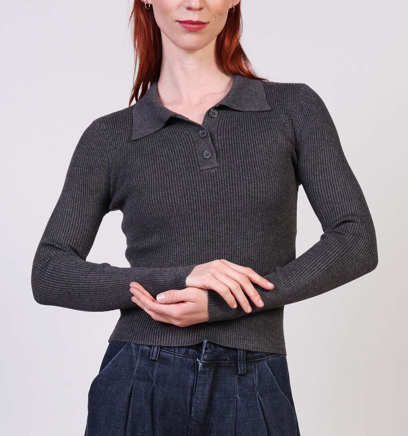 Vero Moda Siljerib LS Poloneck Donkergrijze Pull voor dames (364513)