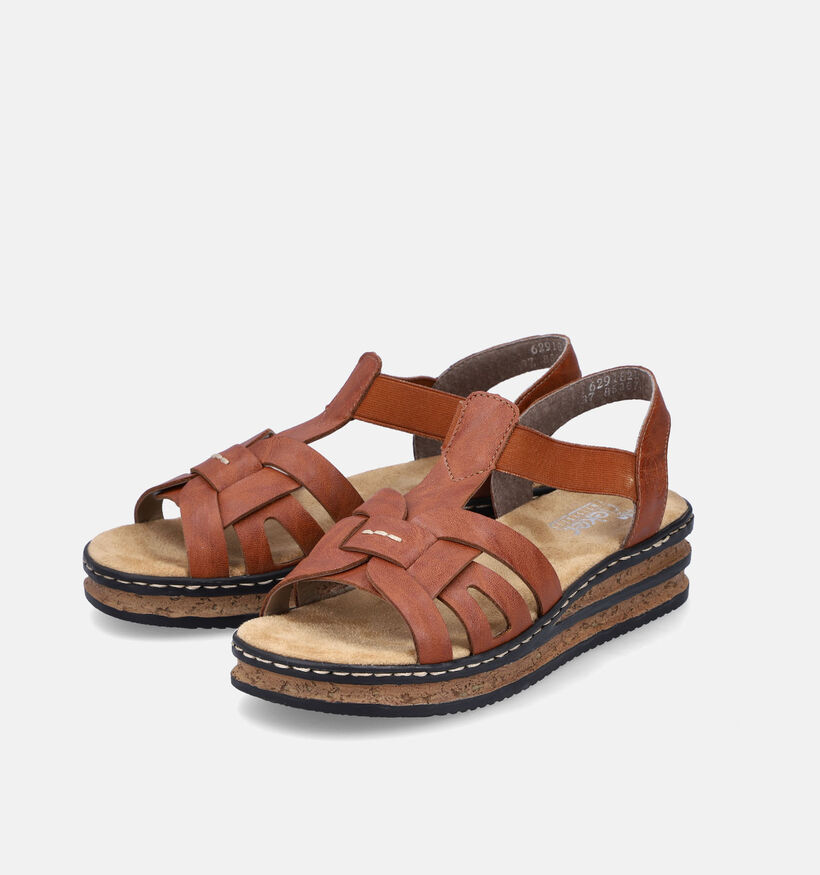 Rieker Sandales talon compensé en Cognac pour femmes (354948)