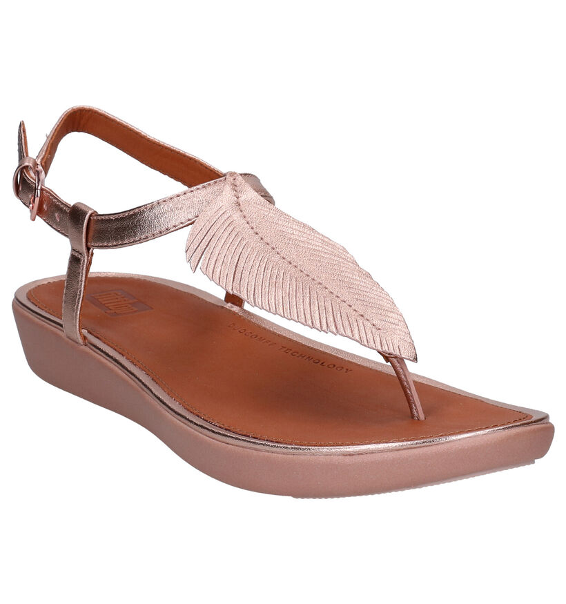 FitFlop Tia Feather Rose gold Sandalen in leer (286115)