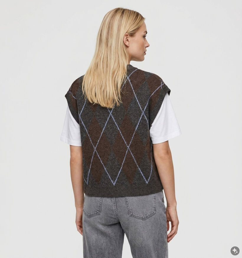 Vila Argyle Knit Donkergrijze/Bruine Gilet voor dames (379757)