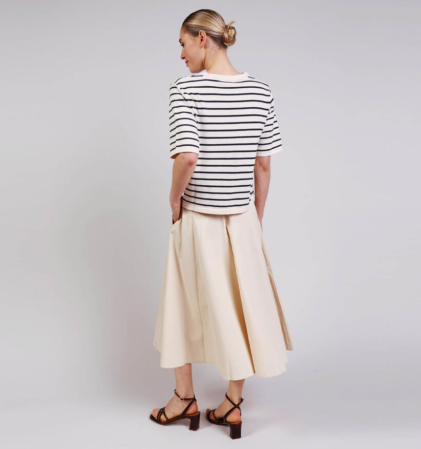 Vila Malu Lichtbeige/Donkerblauwe Gestreepte T-shirt voor dames (368099)
