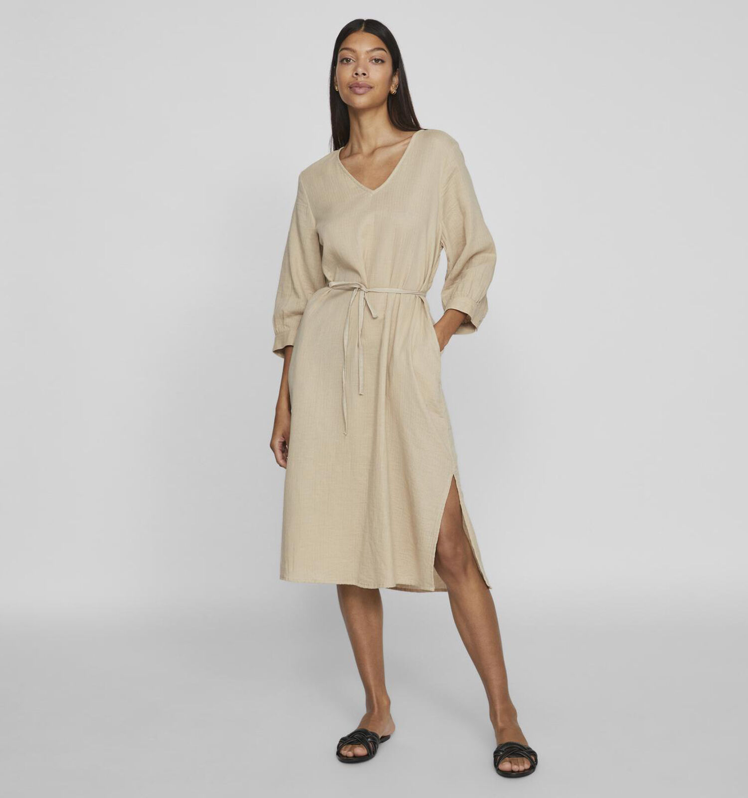 Vila Lania Beige Midi jurk Dames Kleedjes Online op TORFS.BE