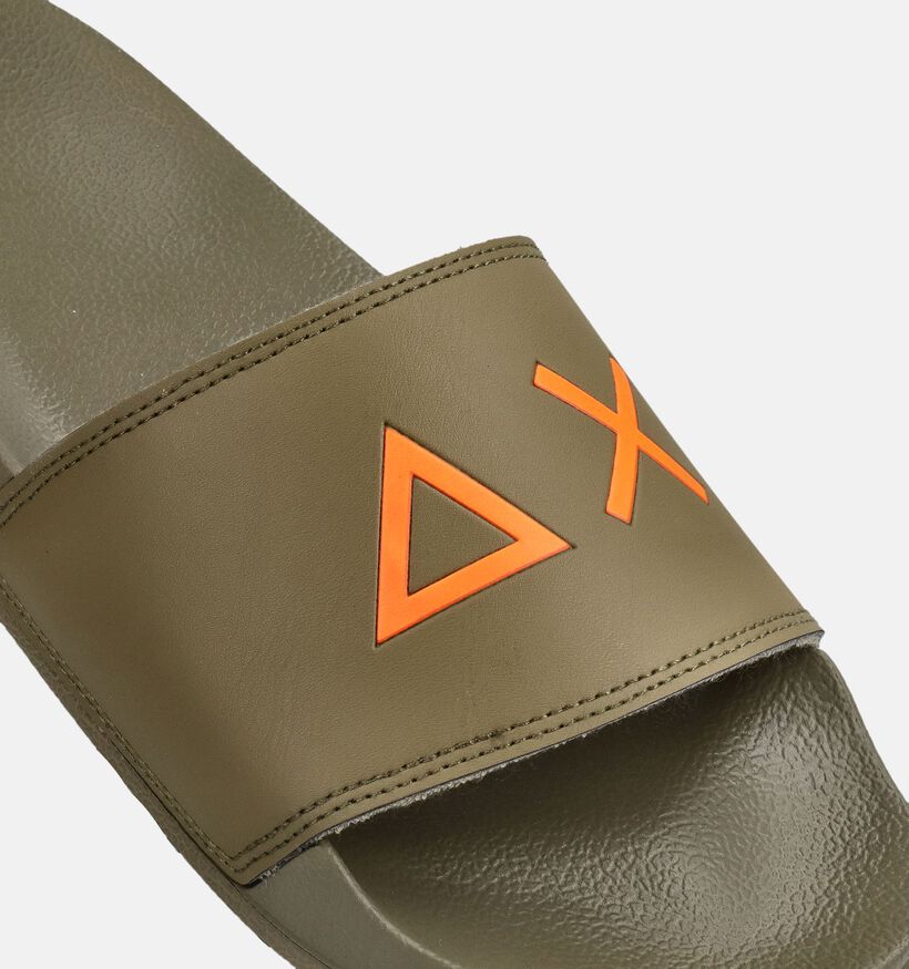 Sun68 Logo Baskets basses en Vert kaki pour hommes (368809)