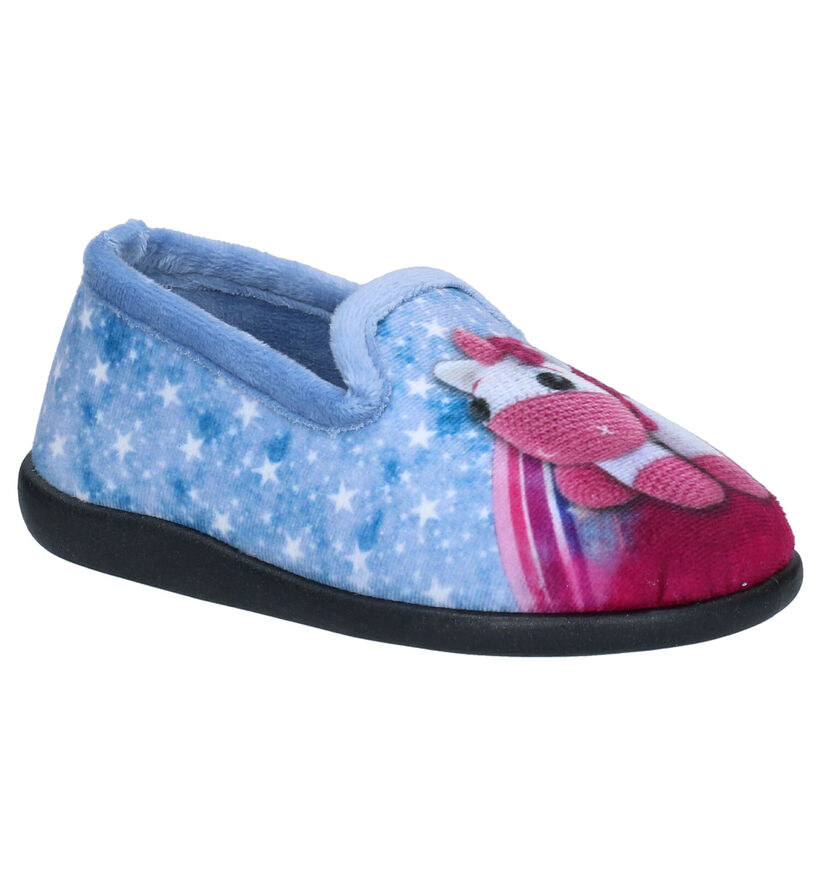 Milo & Mila Blauwe Pantoffels in stof (300088)