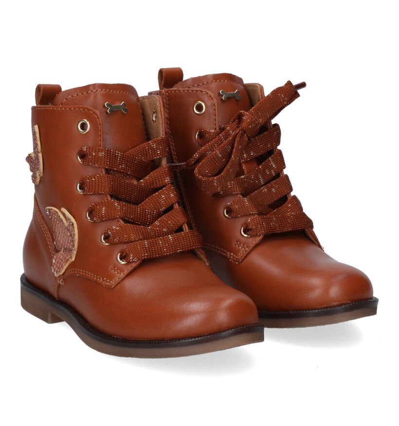 STONES and BONES Fabat Cognac Veterboots voor meisjes (313900) - geschikt voor steunzolen