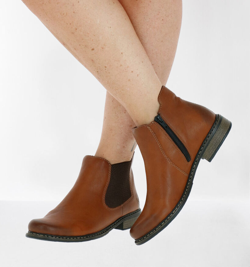 Rieker Bottines plates en Cognac en simili cuir (299386)