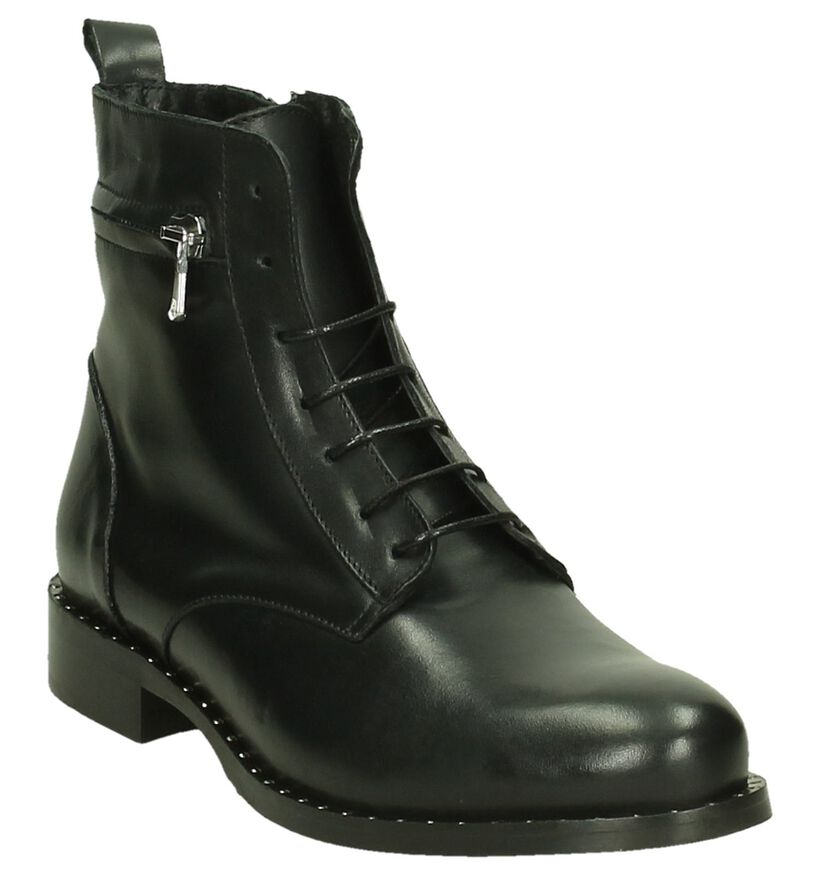 Zwarte Boots Via Roma met Rits/Veter in leer (201171)