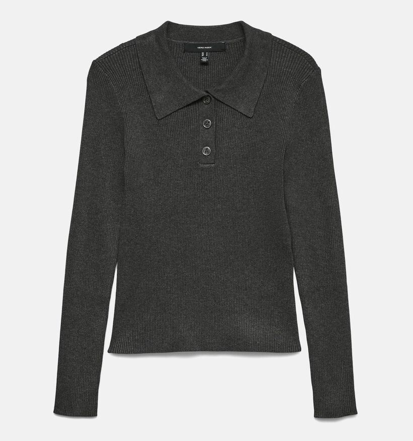 Vero Moda Siljerib LS Poloneck Donkergrijze Pull voor dames (364513)