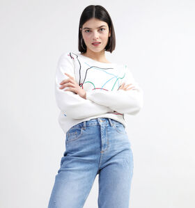 Vila Ane Graphic Pull en Blanc pour femmes (337684)