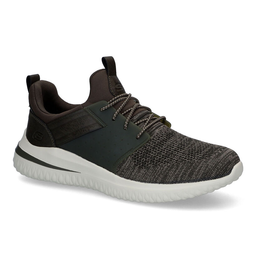 Skechers Delson 3.0 Cicada Baskets en Kaki en textile (306003)