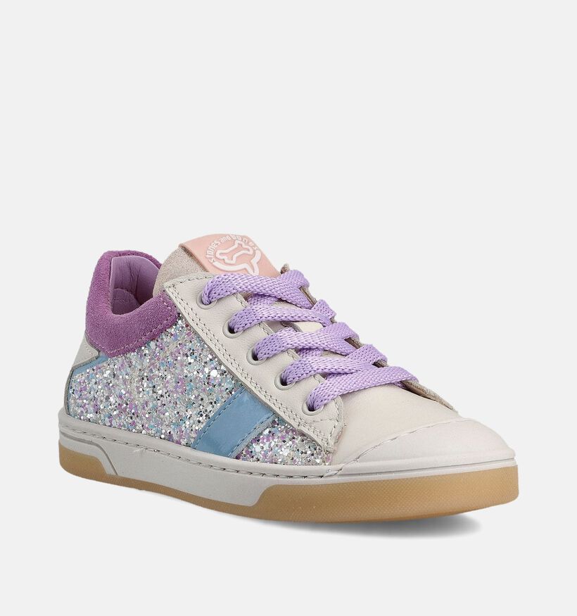 STONES and BONES Dorey Ecru/Paarse Sneakers voor meisjes (369609) - geschikt voor steunzolen