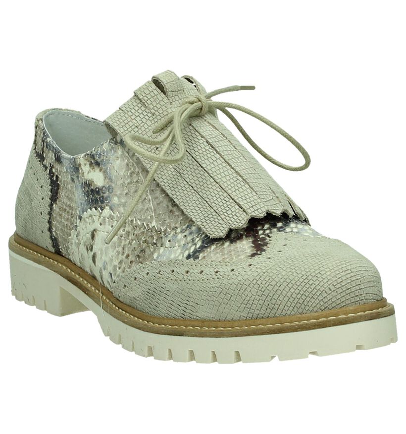 Beige Tango Veterschoen met Slangenprint in nubuck (179520)