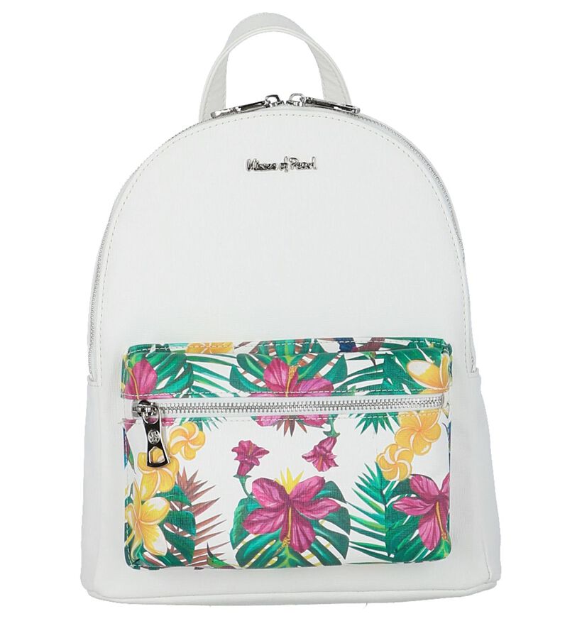 Kisses of Pearl Amalia Witte Rugzak met Tropical Print in kunstleer (236298)