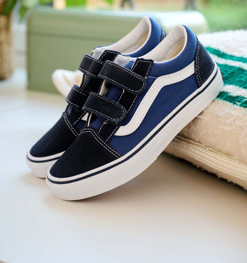 Vans Old Skool Baskets de skate en Bleu pour filles, garçons (351459)