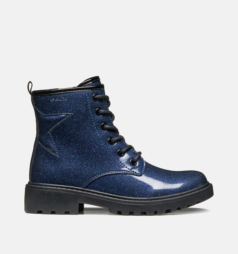 Geox Casey Blue Glitter Boots &agrave; lacets en Bleu pour filles (376268) - pour semelles orthop&eacute;diques